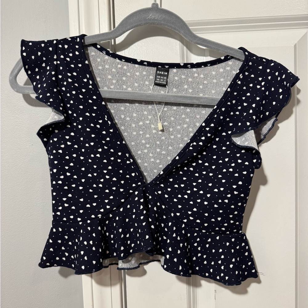 SHEIN Navy Top with White Heart Pattern